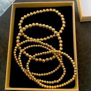 Gold Bead Bracelet Womens,14K Gold Plated Bead Ball Stretchable Elastic Bracelet